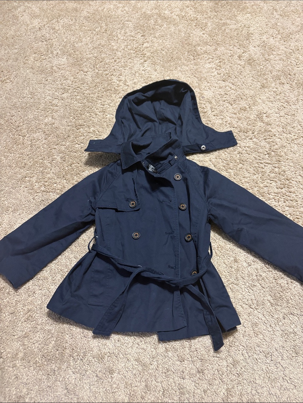 Zara Navy Blue Belted Hooded Coat Girls 4/5